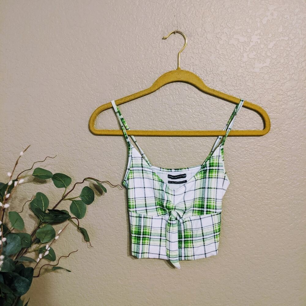 Urban Outfitters Plaid Tie Front Knit Crop Sz M